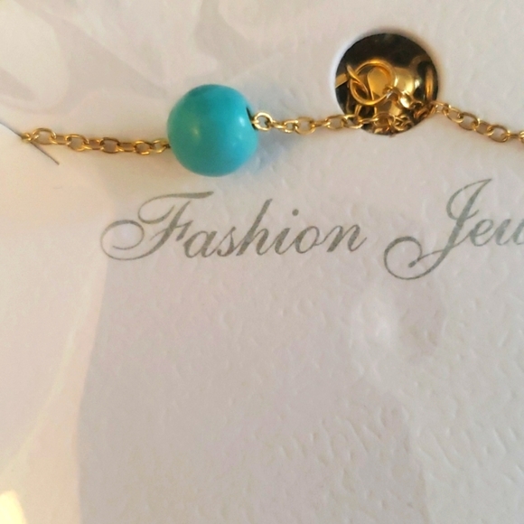 Bestelly 14k Gold Plated Layered Necklace w/a Golden Coin & Faux Turquoise Bead - Picture 5 of 7